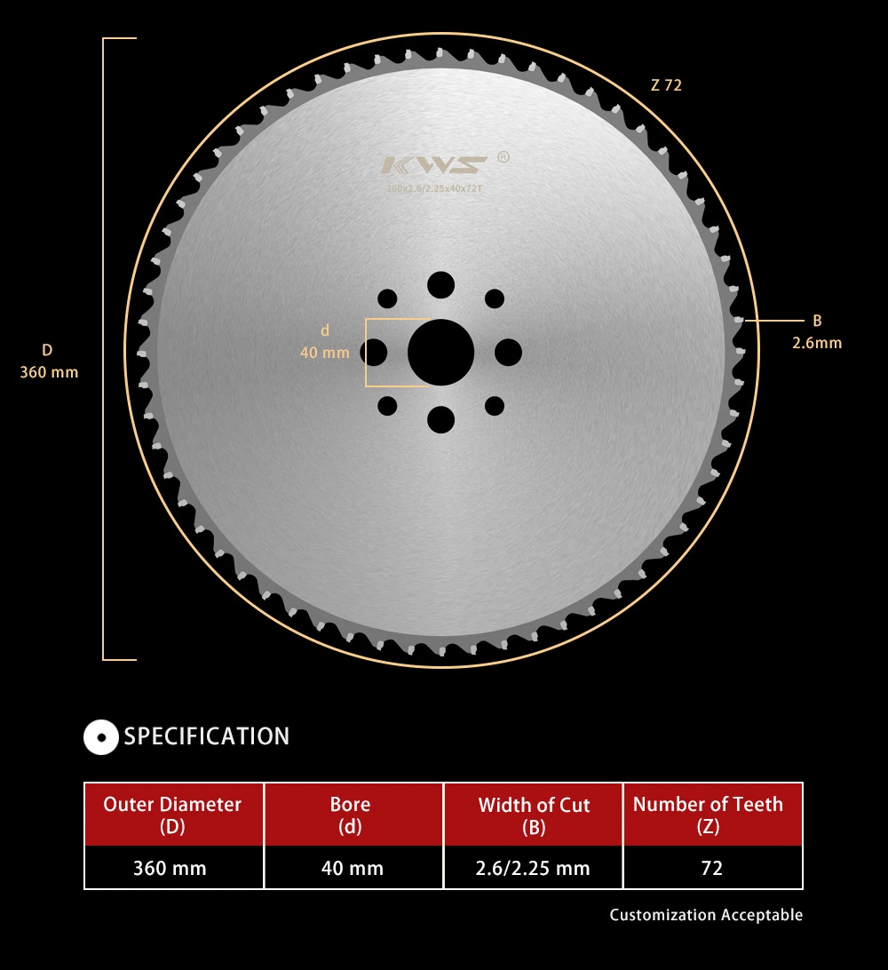 Cold Saw 285mm*72teeth OEM Durable Steel Cutting Circular Sawblade Cermet Alloy Cold Saw Blade